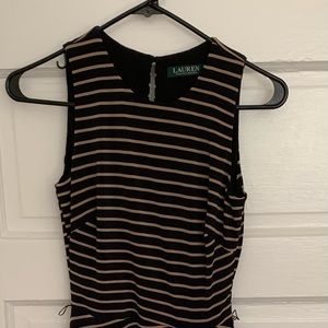 Ralph Lauren 2P Tan Striped Black Asymmetrical Dress